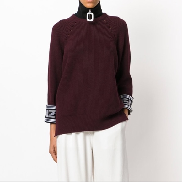 Ribbed Knit Kenzo Sweater in Burgundy - Picture 2 of 8